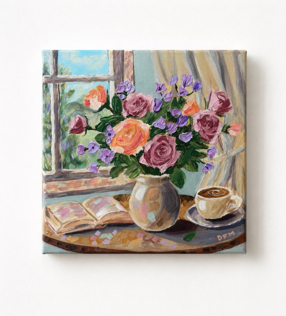 “A Quiet Morning” 
12x12 impasto on canvas 

Painted for my mom for her 75th birthday, a little reminder to pause and enjoy life‘s simple moments! 