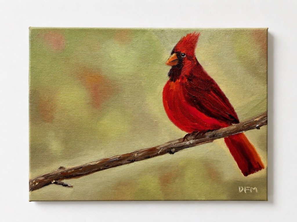 “atmospheric study: Cardinal” contemporary impressionism 9 x 12 oil on canvas

My piece explores atmosphere, allowing light and color to shape the scene just as much as the cardinal itself, the cardinal doesn’t try too hard to stand out, but still somehow steals the show. Sometimes it’s the softness that makes you stop and look a little longer.