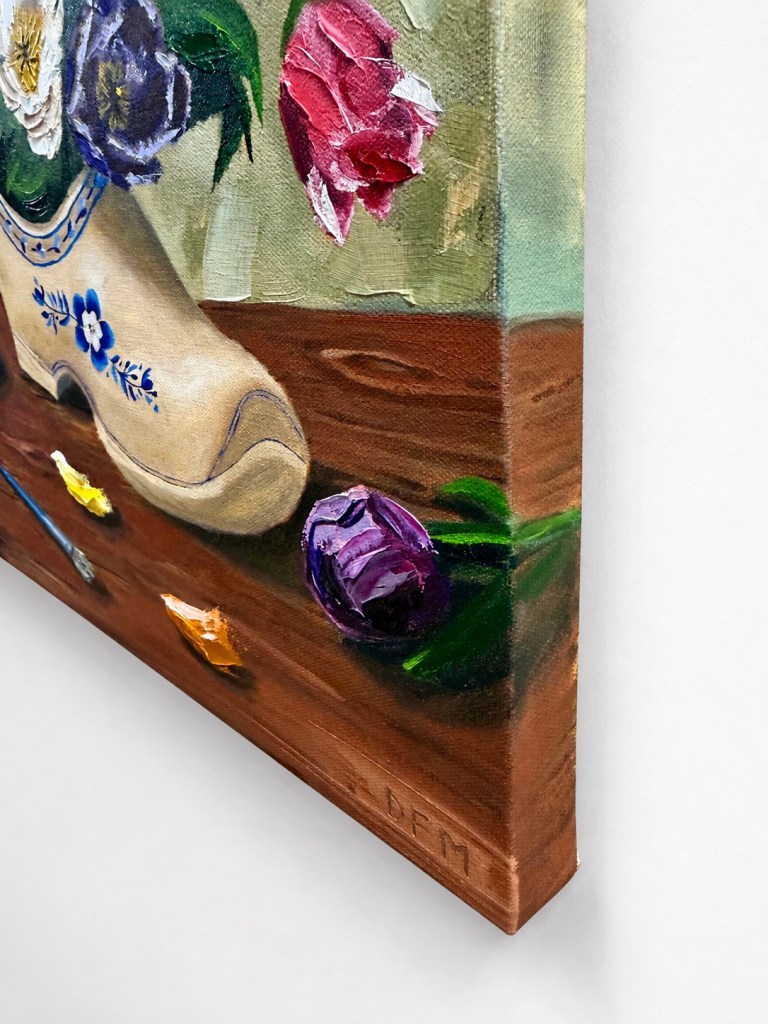 “United in Bloom”
Impasto oil on canvas, 16 x 20

My whimsical little nod to Holland and tulip time, the many different tulips represent the colors, cultures and personalities, and the people who come together in our community. Different varieties, all beautiful and united in Bloom.