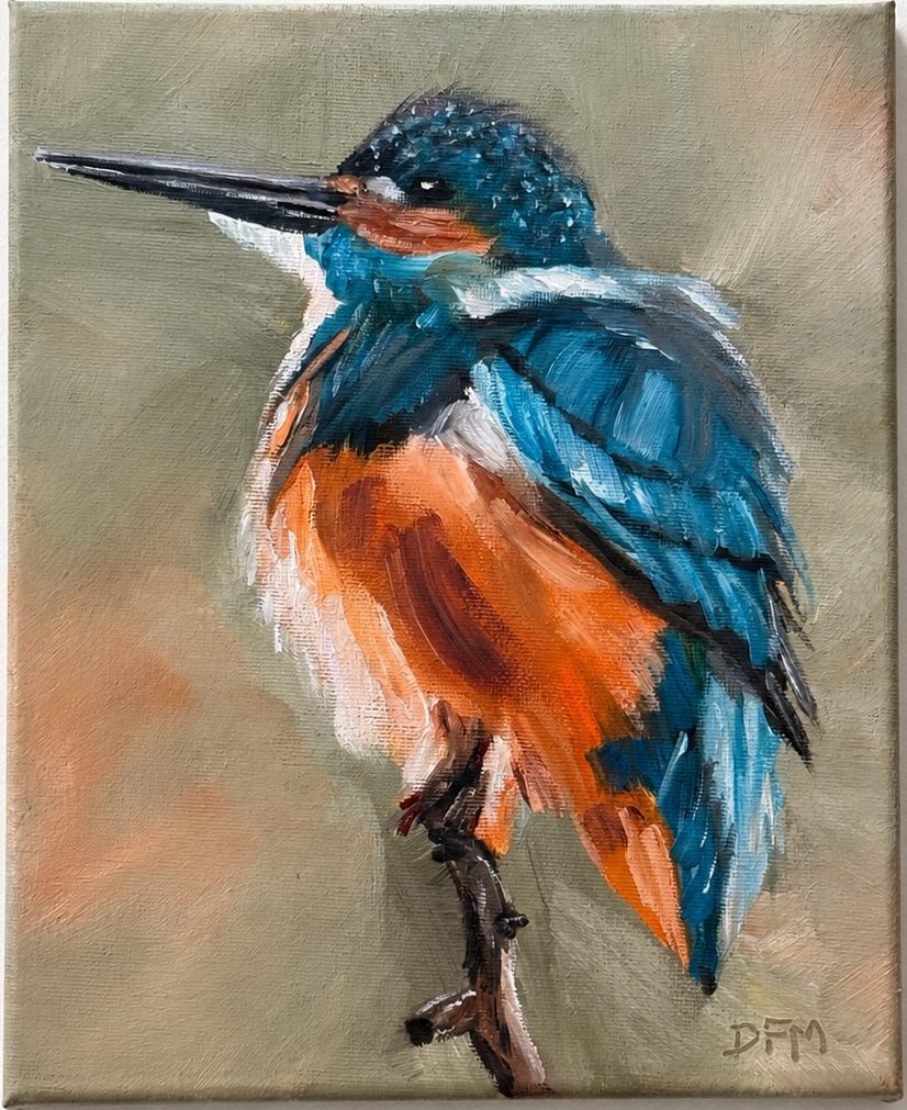 “ Kingfisher: A Study in Loose Brushwork”

This bird is a result of my oil painting class with a super talented Artist, Cindy Awrey.  It’s a quiet study in light and form letting go just enough to let the brush speak. 