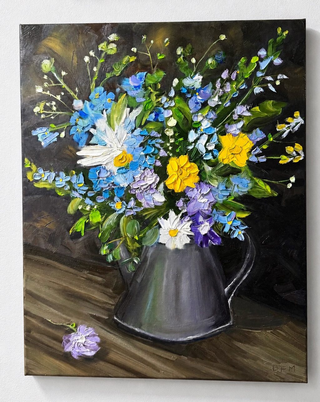 “Gathered at Twilight”
16 x 20 oil on canvas, painterly floral impressionism with old master influence

This oil painting was inspired by the Moody elegance of Dutch floral still lives with a Painter really contemporary touch. I wanted this piece to feel like a quiet moment, suspended in time with blooms emerging from the darkness with a life of their own 

Created during my studies with the wonderful Cindy Awrey, whose guidance and encouragement continue to help me grow as an artist.

